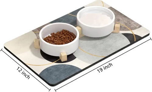 Miniatura 2 de Rnivvi Tapete de comida para perros, 12" x 19" bohemio absorbente, tapete para tazones de perros y gatos para comida y agua, bonita alfombra de goma