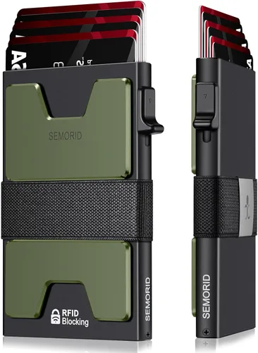 Miniatura 19 de Cartera delgada de aluminio para hombre, placa trasera expandible duradera, bloqueo RFID, billetera desplegable de metal minimalista, con capacidad