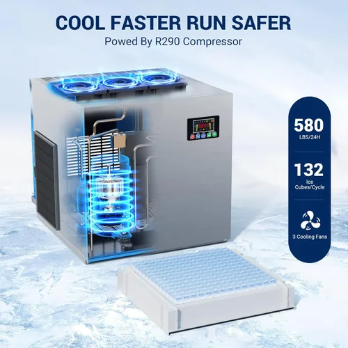 Miniatura 2 de Commercial Ice Maker Machine, 580 LBS/Day with 400lbs Storage Bin, Stainless Steel Ice Maker with Self Cleaning, ETL Certificated, 24H Timer &