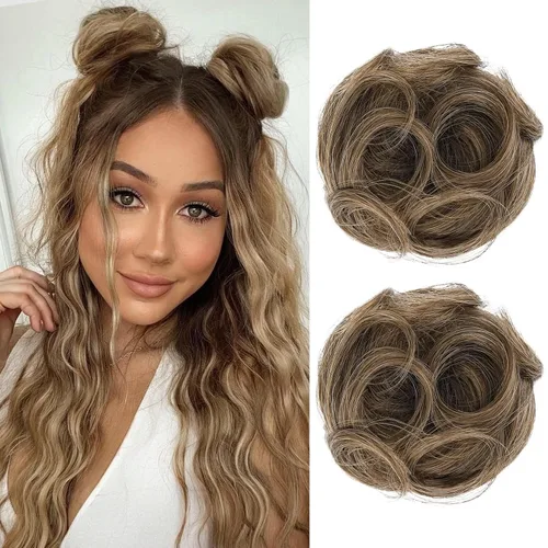 Miniatura 55 de REECHO Piezas de cabello Space Bun, 2 extensiones de moño mini con clip de pinza en extensiones de moño falsas de orejas de gato y desordenadas