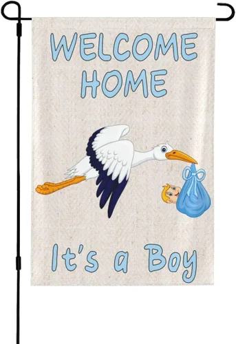 Miniatura 14 de Bandera de bienvenida para el jardín del bebé, cigüeña, baby shower, fiesta familiar, recién nacido, bandera de revelación de género, letrero