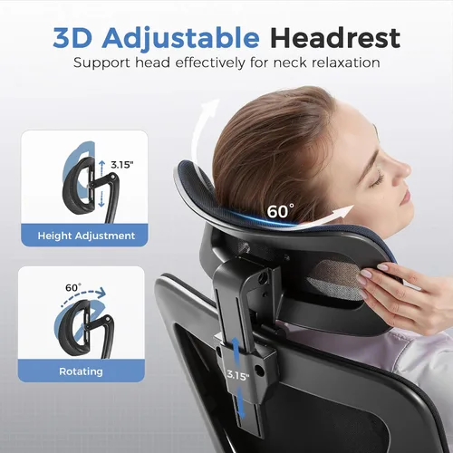 Miniatura 4 de COMHOMA ErgoFlex-P26 - Silla de oficina ergonómica, grande y alta, 350 libras, con soporte lumbar adaptativo 3D y reposacabezas, silla de escritorio