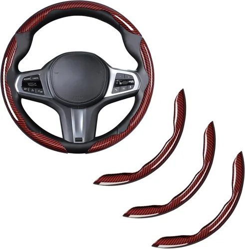 Miniatura 9 de Cubierta de volante de fibra de carbono, juego de accesorios de volante de coche con cierre de presión 3 piezas, protector antideslizante