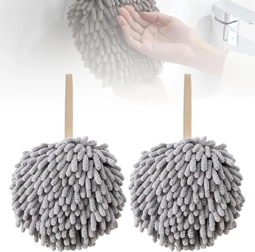 Toalla de mano con bola mullida, absorbente para colgar en la cocina y el baño, toalla de mano de felpa de felpilla, de secado rápido, toallas de
