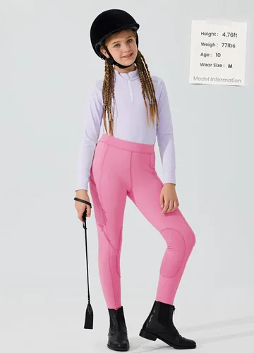 Miniatura 6 de Willit Pantalones de equitación para niñas, pantalones ecuestres para niños, parches de rodilla, mallas escolares con bolsillos con cremallera