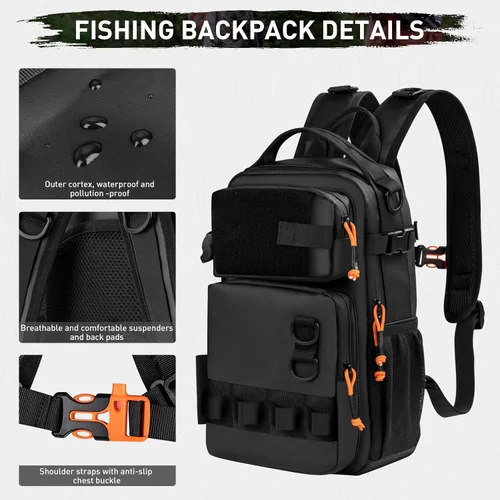 Miniatura 2 de THKFISH Mochila de Pesca con Soporte para Caña, Kit de Herramientas de Pesca, Bolsa Resistente al Agua con Kit de Señuelos de Pesca, Caja