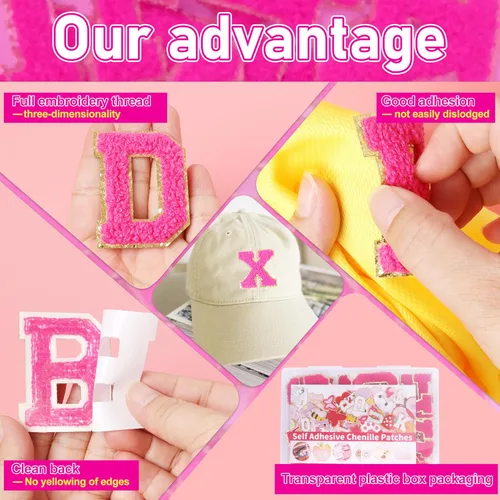 Miniatura 3 de KINGSOW Parches de letras autoadhesivas rosa: parche bordado de chenilla con letras estilo universitario