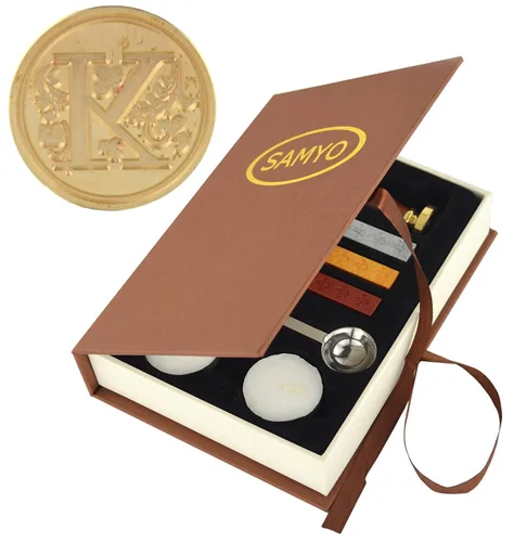 Set de lacres para sellos de la marca Samyo, diseño de letras del alfabeto estilo vintage, clásico, tradicional, antiguo, de color latón, ideal para