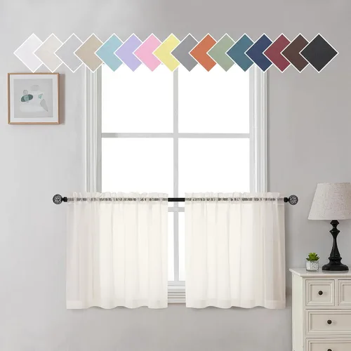 Miniatura 36 de Aiyufeng 2 paneles de cenefa transparente negra de 14 pulgadas de largo, cortinas cortas negras transparentes para dormitorio, cortinas de cocina