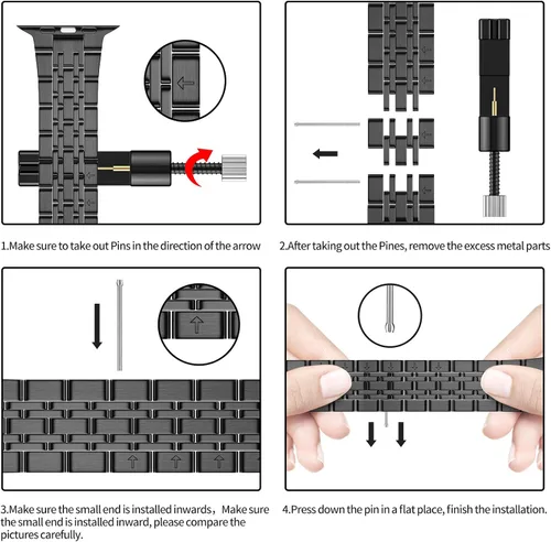 Miniatura 4 de MioHHR - Correa compatible con Apple Watch de 1.61 pulgadas, correa de metal de acero inoxidable sólida para iWatch de 41mm Series 9 8 7, negro