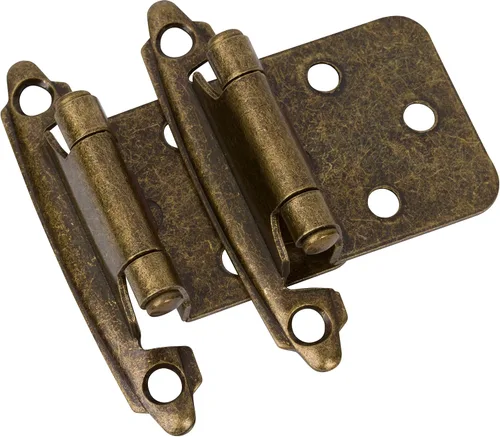 DecoBasics Bisagras de gabinete de latón antiguo para armarios de cocina (25 pares -50 piezas) -Superposición de 1/2 pulgada (variable), bisagras de