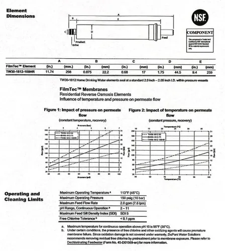 Miniatura 7 de Dow FilmTec, Membrana de rechazo TW30-1812-100HR 100 GPD TFC de alta para el sistema de ósmosis inversa (RO) de debajo del fregadero
