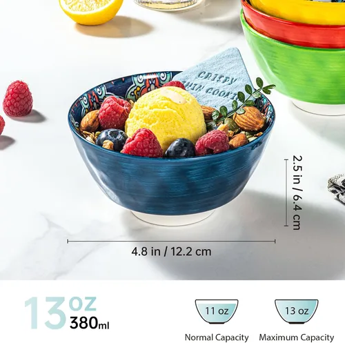 Miniatura 2 de HENXFEN LEAD Cuencos de Cerámica para Aperitivos y Postres, Juego de 6 - 12 Oz Juego de Cuencos Pequeños Coloridos para Helado, Nueces, Condimentos