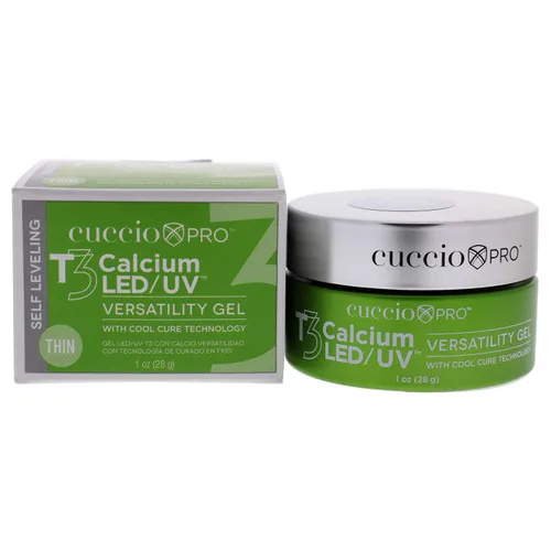 Cuccio Pro T3 Gel de versatilidad Cool Cure LED/UV, gel autonivelante con calcio, increíblemente flexible, fuerte adherencia, acabado de alto