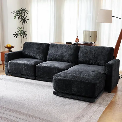 Miniatura 17 de Sofá modular de 79 pulgadas para sala de estar pequeña, sofá moderno en forma de L con otomana, juego de sofá de felpilla de 3 piezas para muebles