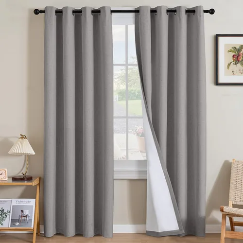 Miniatura 73 de H.VERSAILTEX Cortinas opacas de lino de 63 pulgadas de largo, 100% absolutamente opacas, con aislamiento térmico, con textura de lino, con ojales