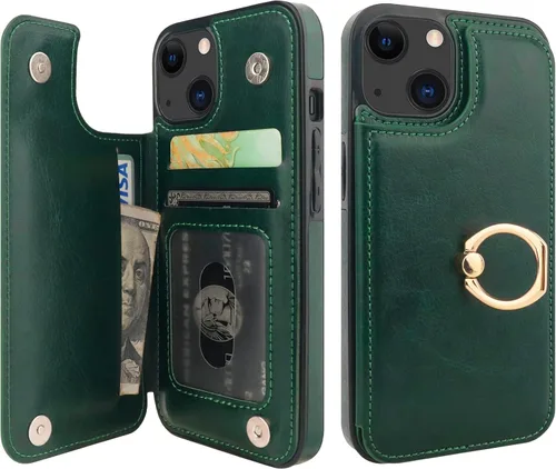 Miniatura 22 de ONETOP Funda tipo cartera para iPhone 13 Pro Max con soporte para tarjetas, anillo de rotación de 360°, función atril, bloqueo RFID, piel sintética