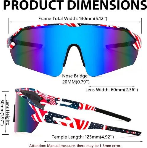 Miniatura 7 de FEISEDY Gafas de sol deportivas para hombres y mujeres, protección UV400 al aire libre, ciclismo, conducción, pesca, B2987 001 Estrellas & Rayas