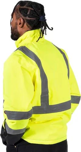Miniatura 10 de Pioneer Hi Vis - Chaqueta impermeable de seguridad 2 en 1 para hombres y mujeres, se invierte a un acolchado negro, equipo impermeable reflectante