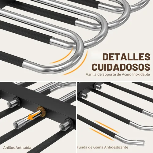 Miniatura 5 de HUITEM - Percha para pantalones que ahorra espacio de 6 niveles, antideslizante, de acero inoxidable, paquete de 2, color negro