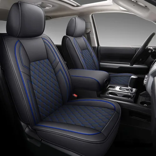 Miniatura 10 de Coverado Tundra - Juego completo de fundas de asiento de automóvil de cuero para camiones, fundas de asiento de automóvil, protector de ajuste Rojo