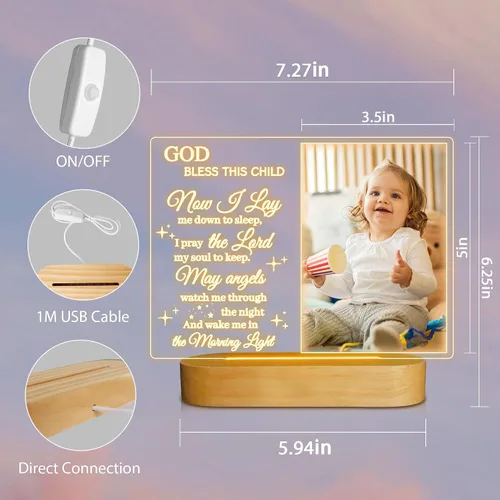 Miniatura 4 de Attivolife Marco de fotos personalizado de bautismo, marco de fotos iluminado con luz nocturna personalizada para bebé, regalos cristianos