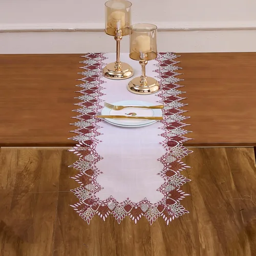 Miniatura 2 de Camino de mesa de lino de encaje rojo oscuro blanco de 36 pulgadas de largo, bufanda de aparador claret, decoración de mesa para Navidad, cocina