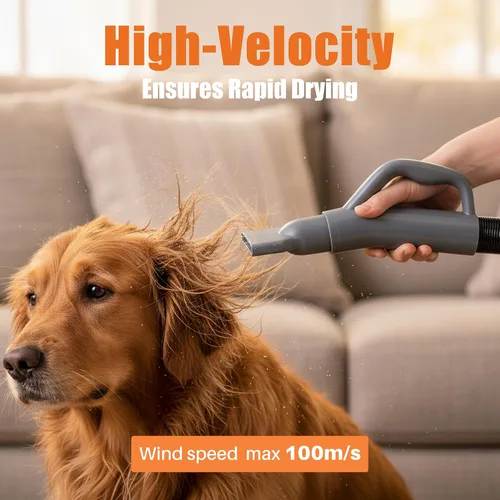 Miniatura 4 de NEWBULIG - Secador de pelo para perros, 1550 W, alta velocidad, con calentador para aseo, soplador de perro ajustable con 4 boquillas, color gris
