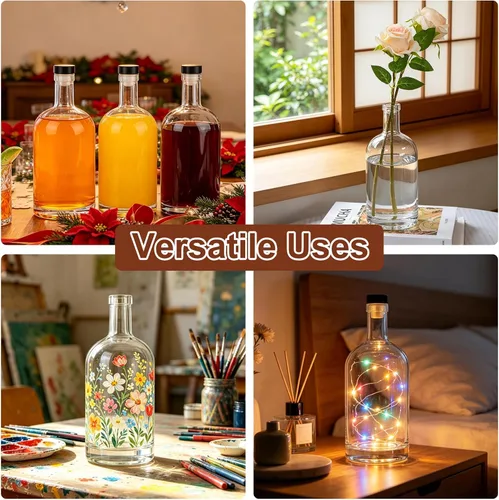 Miniatura 7 de GUANENA Paquete de 3 botellas de vidrio transparente de 33 onzas con tapas y cápsulas retráctiles de PVC, botellas de licor de 33.8 fl oz con tapas