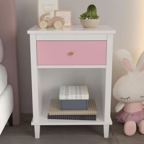 Mesita de noche de madera, mesa auxiliar con cajón y estante de almacenamiento, mesita de noche moderna para dormitorio, sala de estar, oficina en