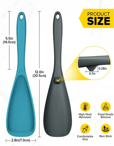 Miniatura 3 de Paquete de 2 cucharas de cocina para utensilios de cocina antiadherentes, cuchara espátula multifuncional libre de BPA, diseño de una sola pieza