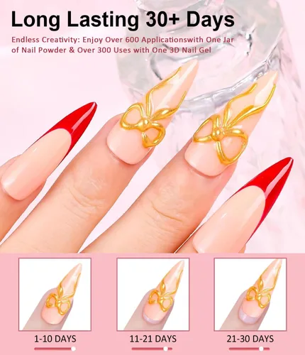 Miniatura 4 de 3D Nail Gel Art BISHENGYF - Pegamento de uñas de gel para esculpir 0.53 oz con polvo de uñas cromado dorado blanco para arte de uñas, gel duro