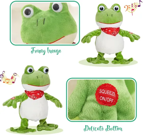 Miniatura 4 de Houwsbaby rana verde de 30 cm juguete rana que croa animal de peluche musical saltarín rana frondosa que se sacude y agita peluche animado juguete