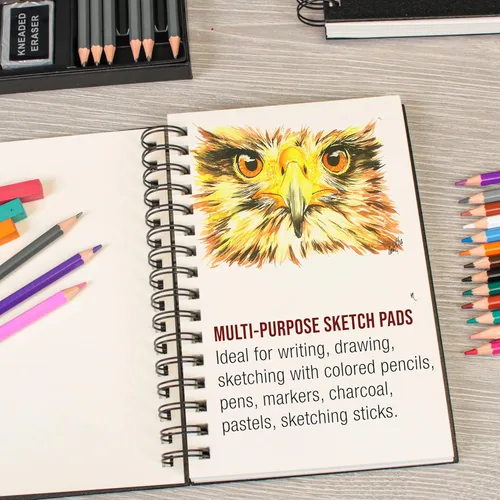 Miniatura 5 de U.S. Art Supply Cuaderno de bocetos prémium de 5.5 x 8.5 pulgadas, paquete de 2, 80 hojas cada una, 70 libras (3.88 oz/m²), campo de artista