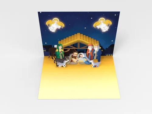 Miniatura 5 de Tarjeta de Navidad religiosa desplegable con luz y música, tarjeta de felicitación abierta Reproduce instantáneamente la canción clásica: Joy to the
