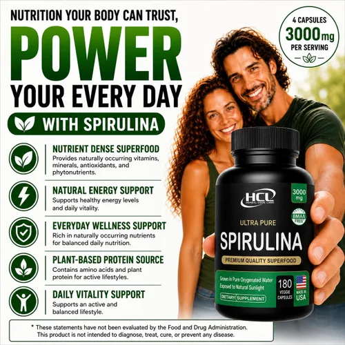 Miniatura 8 de Cápsulas de espirulina en polvo de 3000 mg – Algas azules verdes no irradiadas más puras – La mejor proteína vegana cruda – Superalimento verde