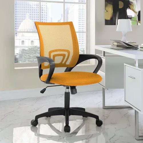Miniatura 8 de HHS Silla de oficina ergonómica, silla de escritorio de malla con respaldo medio, silla de computadora con soporte lumbar, silla ejecutiva con Negro