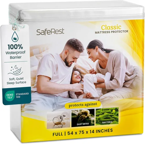 Miniatura 10 de SafeRest Protector de colchón impermeable tamaño individual – Funda de cama suave, transpirable y ajustada con bolsillos elásticos de 18" – Funda