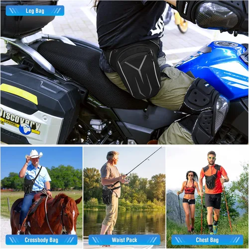 Miniatura 6 de HUANLANG Bolsa de pierna para hombres y mujeres, bolsa táctica para muslos con correa para la pierna, impermeable, riñonera para motocicleta al aire