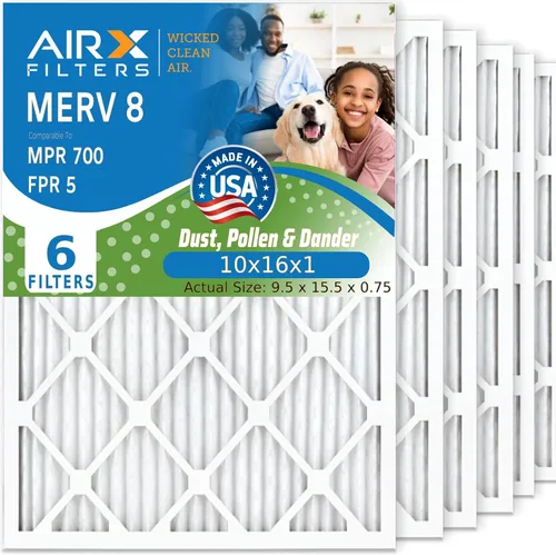 AIRX FILTERS WICKED CLEAN AIR. Filtro de aire 10x16x1 MERV 8 electrostático plisado filtro de aire acondicionado 6 paquetes de filtros HVAC AC horno