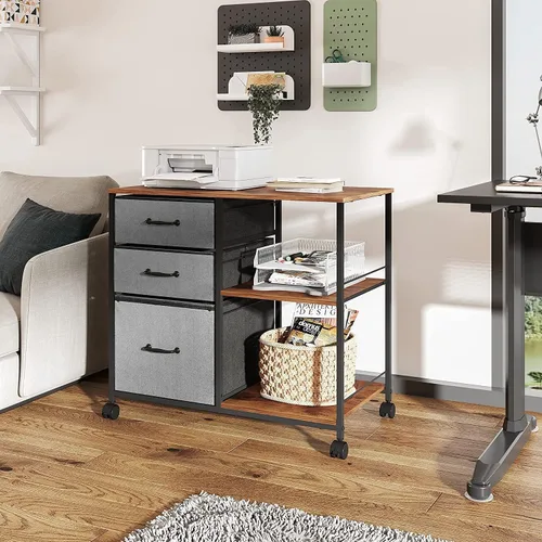 Miniatura 2 de DEVAISE Archivador móvil de 3 cajones, soporte de impresora rodante con estante de almacenamiento abierto, archivador lateral de tela para tamaño A4