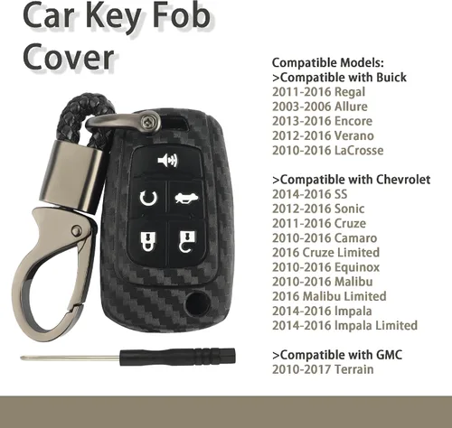 Miniatura 4 de Funda de fibra de carbono para llavero de automóvil, funda de silicona con llavero, funda para llave de automóvil compatible con Buick Chevrolet GMC