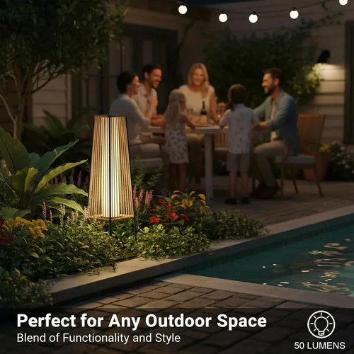 Miniatura 3 de Juego de 2 lámparas de pie para exteriores, faroles solares de ratán impermeables para exteriores, para balcón, terraza, jardín y patio (natural)