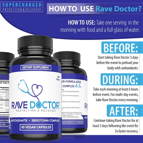 Miniatura 3 de Suplemento Rave Doctor 5 HTP - Vitaminas Esenciales de Rave para Asistentes a Festivales, Accesorios de Rave, Esenciales de Festival, Equipo
