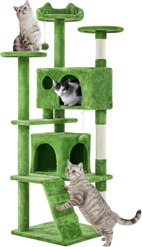 Miniatura 31 de Yaheetech Árbol para gatos XL, torre de varios niveles de 80 pulgadas con postes rascadores, cuevas dobles, plataformas encaramadas y bolas