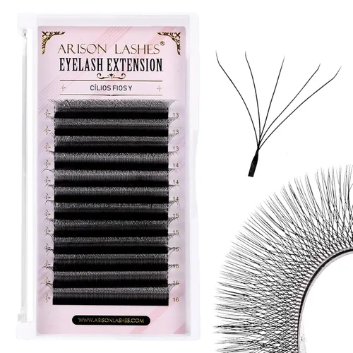 Miniatura 30 de Arison Lashes Extensión de pestañas en forma de W 5D, abanicos prefabricados de volumen suave natural, abanicos de imitación de visón negro mate, 12