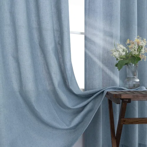 Miniatura 6 de KOUFALL Cortinas de lino azul piedra para dormitorio, 2 paneles de cortinas semitransparentes azul empolvado con ojales de bronce para sala