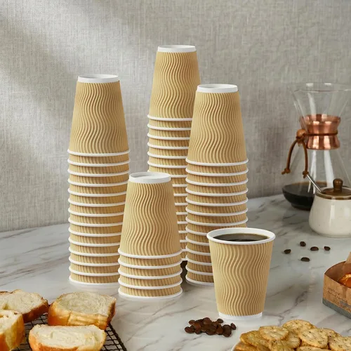 Miniatura 6 de 80 tazas de café de 12 onzas, tazas de papel de pared con aislamiento ondulado, tazas de papel a prueba de fugas para café, té, cacao, perfectas