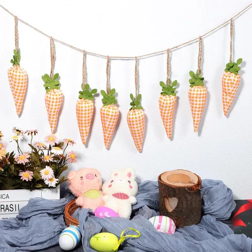 Miniatura 8 de Pancarta de zanahoria de Pascua, guirnalda de zanahoria de conejo, guirnalda de zanahoria, adorno de pared para fiesta, chimenea, decoración