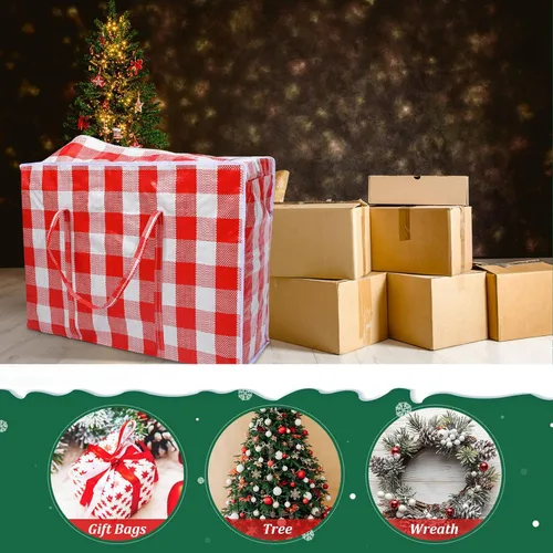 Miniatura 4 de 12 bolsas de almacenamiento extra grandes de 27 x 20 pulgadas, caja de almacenamiento a cuadros de gran tamaño, contenedores resistentes para Rojo